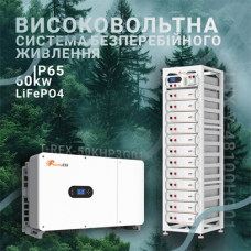 Гібридний інвертор T-REX-50KHP3G01+Акумуляторна батарея високовольтна LUX-Y-48100HG01 Felicity комплект для великого дому  або комерції